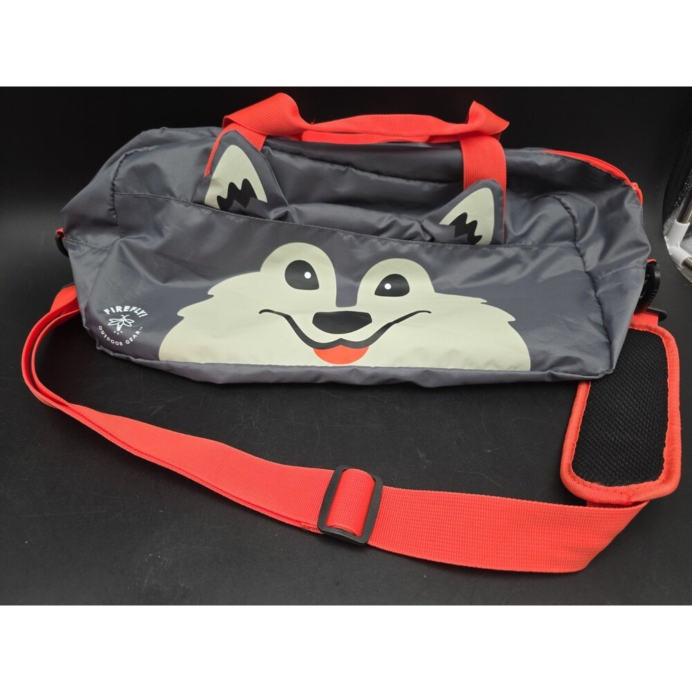 Firefly Outdoor Gear Youth Duffel Bag Grey Wolf Animal Character Orange Trim